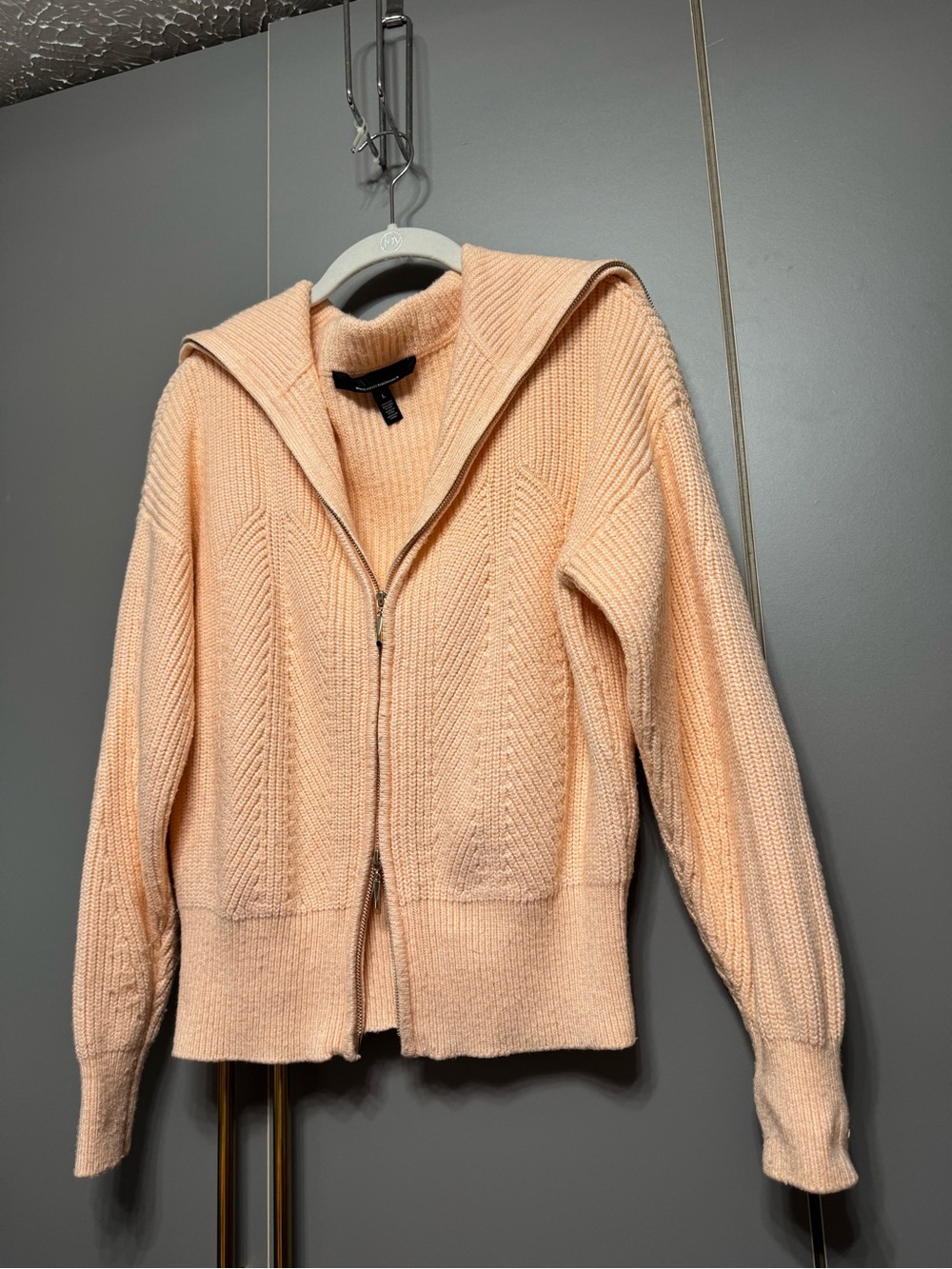White House Black Market Peach Zip-Front Hooded Cardigan